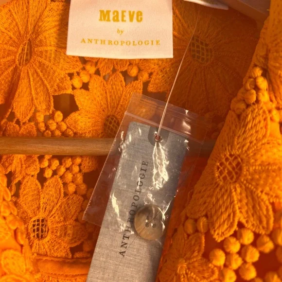 Anthropologie Bright Orange Floral Lace Button-Down Top - Picture 3 of 5